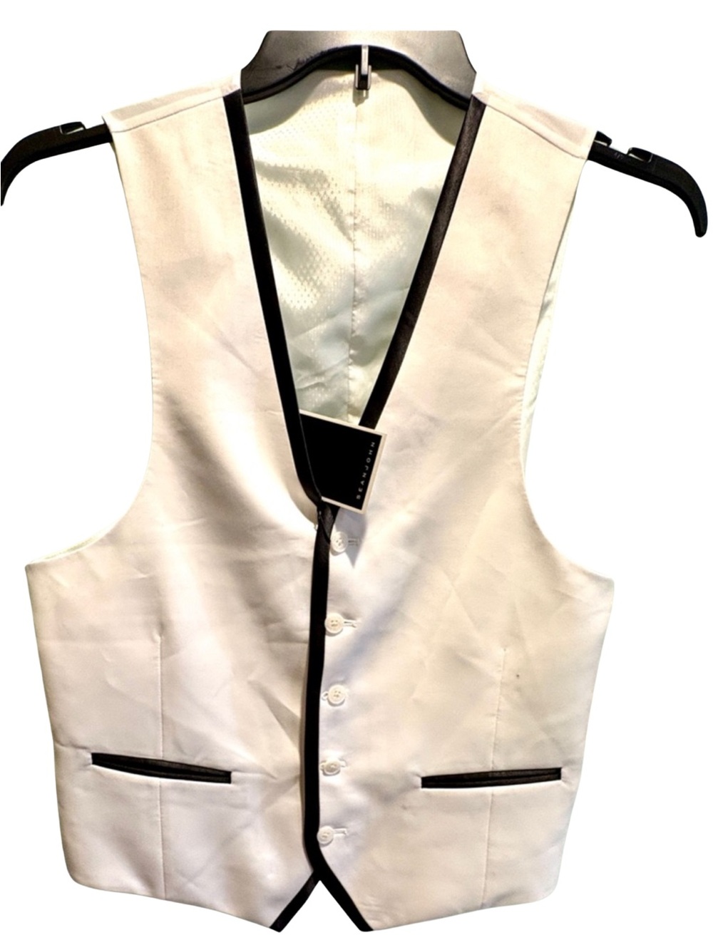 White Vest with Black Trim. Prom or Wedding Size medium  Tuxedo Vest • NWT